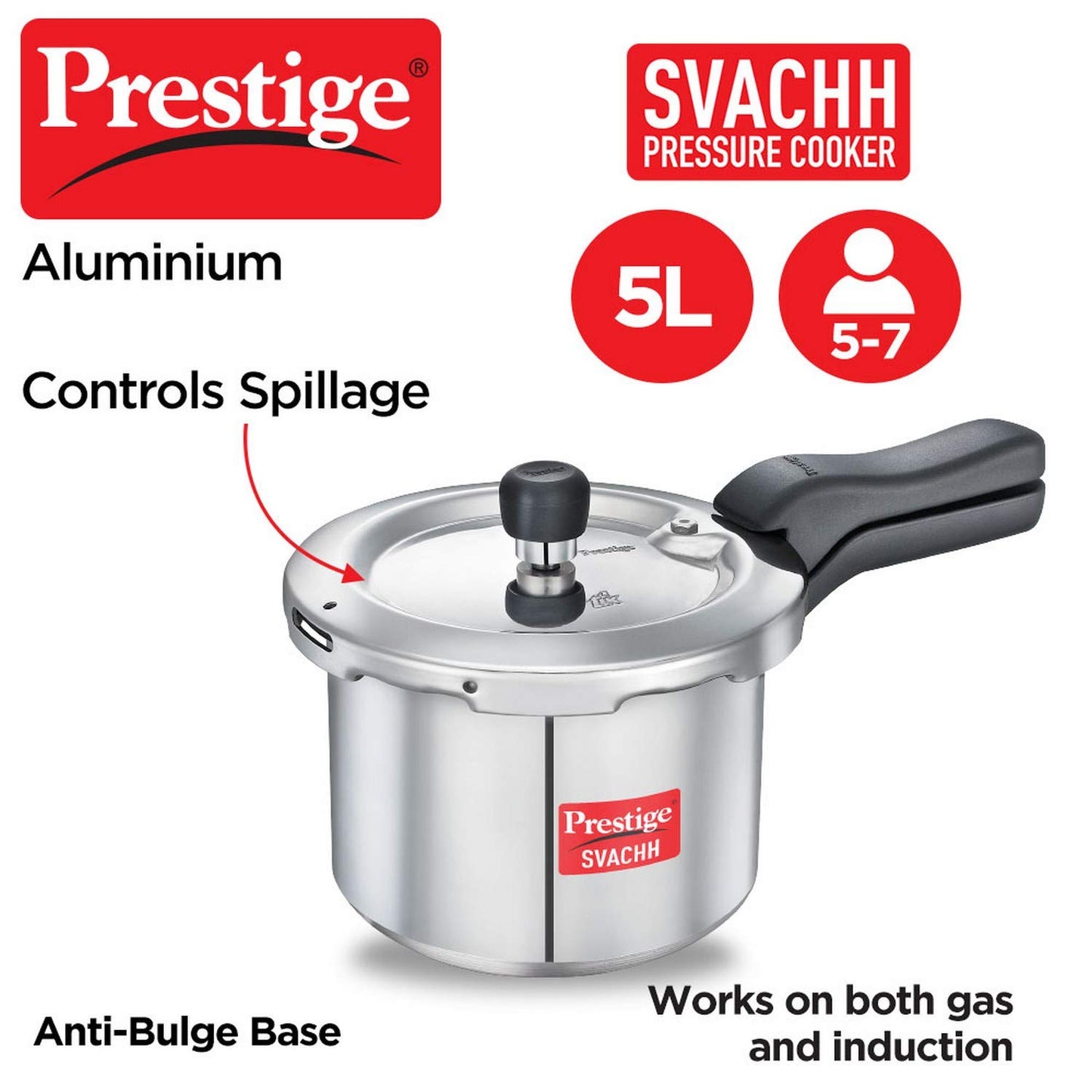 Prestige Svachh Aluminium Pressure Cooker 5 Ltr