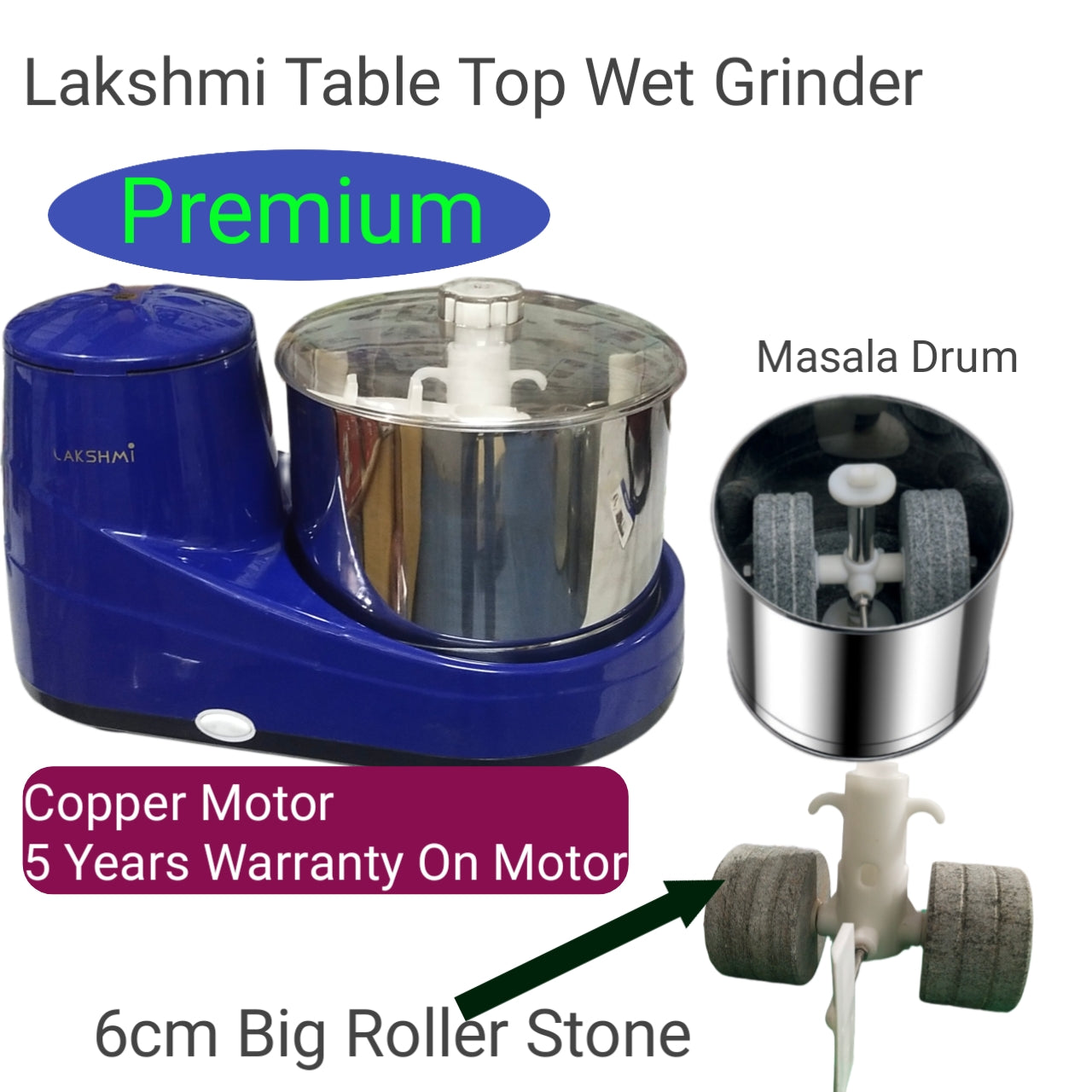 Lakshmi Premium Table Top Wet Grinder 2 L with masala Drum by