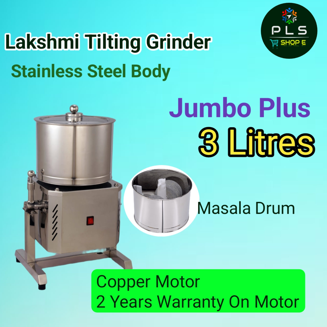 Lakshmi Tilting Grinder 3L, Stainless Steel Body, Jumbo Plus