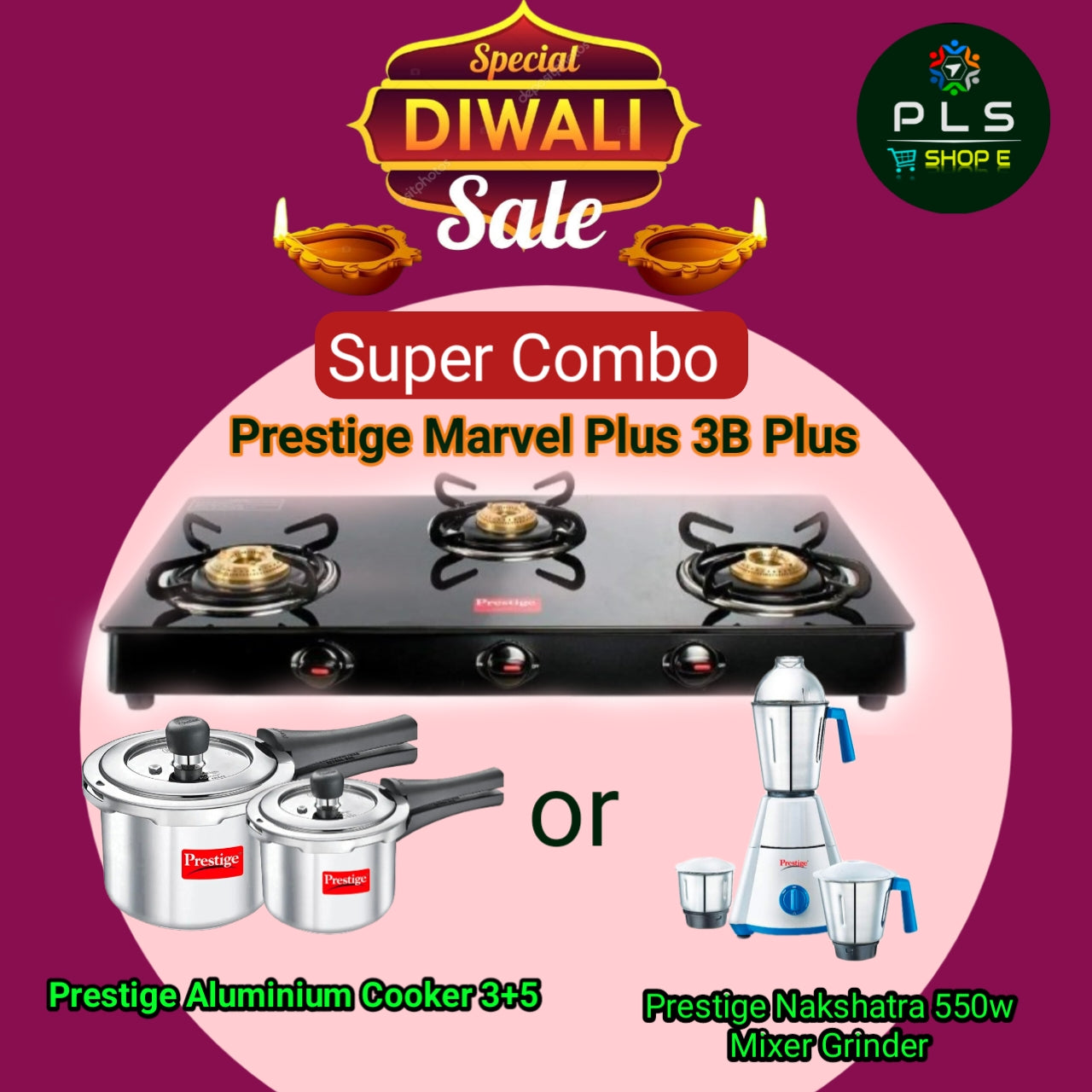 Prestige Marvel Plus Glass Top Gas Stove 3B Diwali Offer