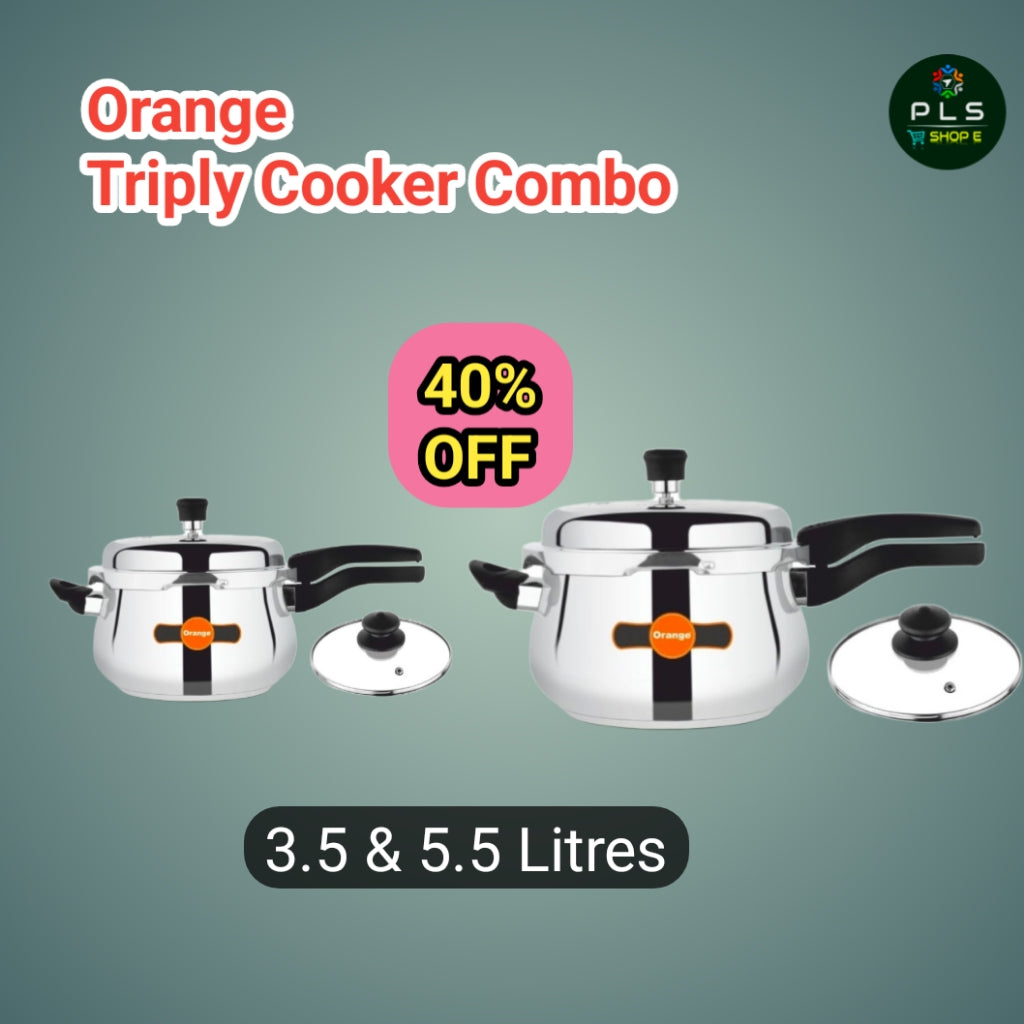 Orange Triply Cooker 3.5L & 5.5L Combo With Glass Lid