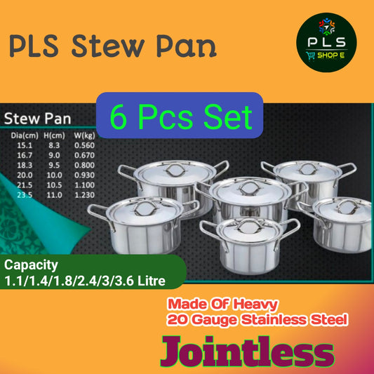 PLS Stainless Steel Stew Pan 20 Gauge Combo 6 Pcs Set