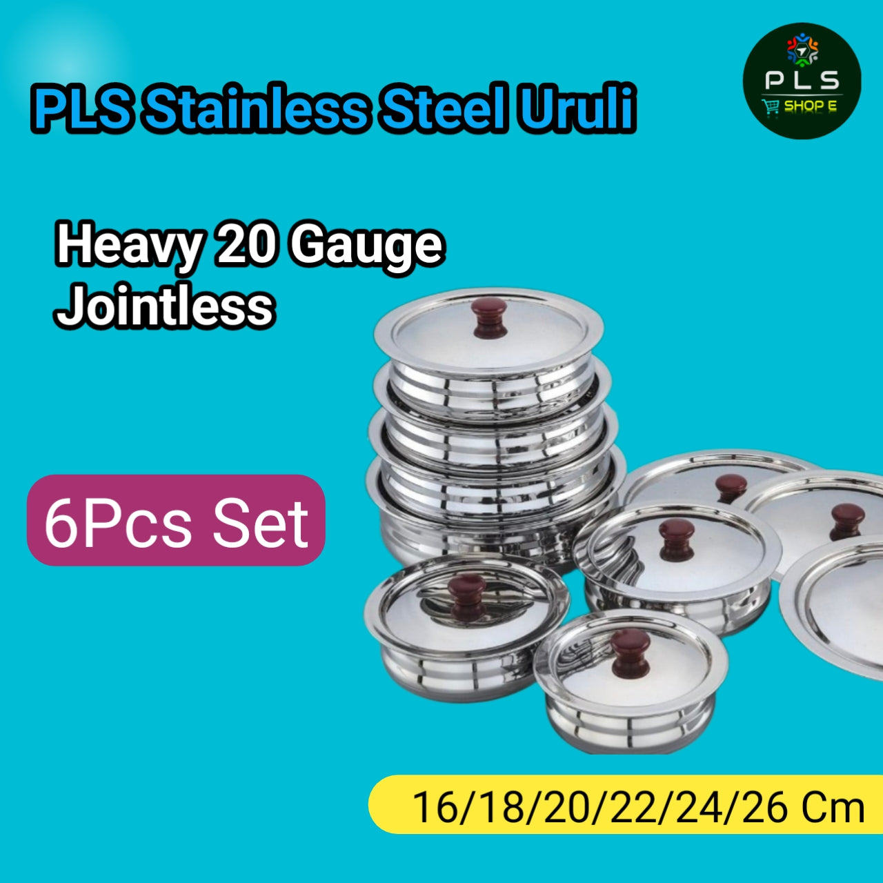 PLS Heavy Gauge Jointless Stainless Steel Uruli Combo