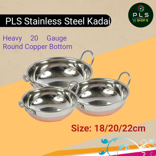 PLS Heavy Stainless Steel Round Copper Bottom Kadai Combo