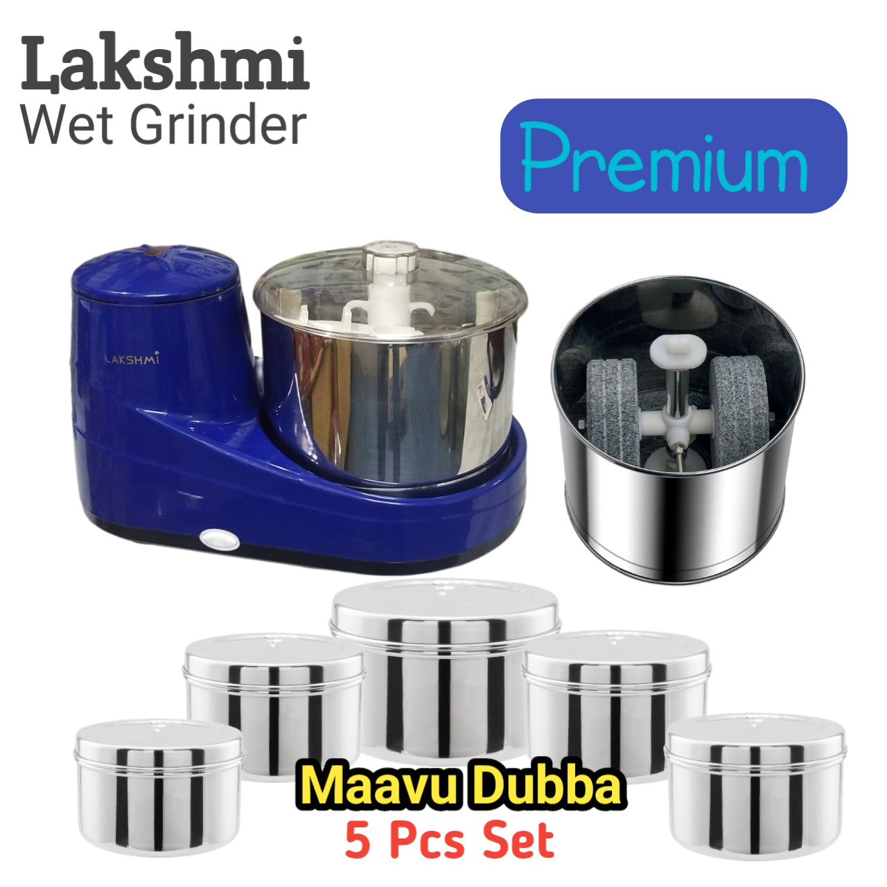 Lakshmi Premium Table Top Wet Grinder With Maavu Dubba 5 Pcs Set