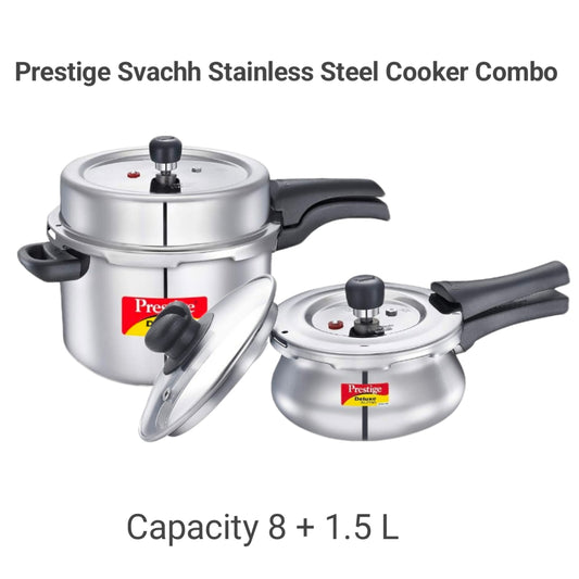 Prestige Svachh Spill Proof Stainless Steel Cooker Combo 8 + 1.5 L