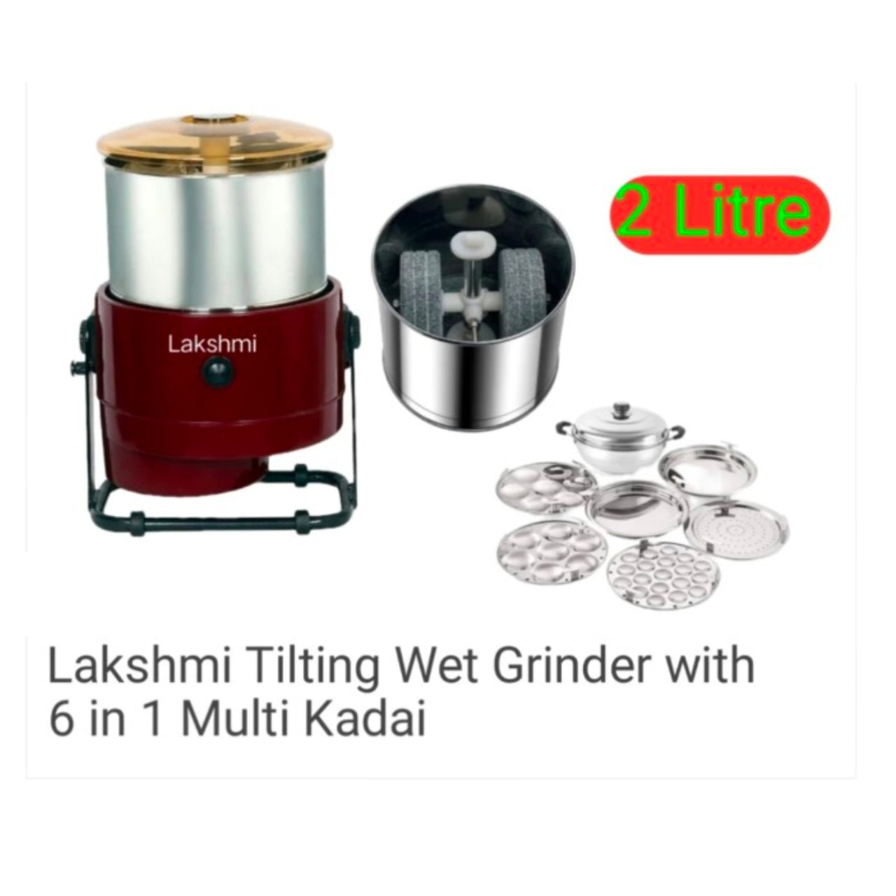 Lakshmi Tilting Grinder With Masala Drum 2 Litres Combo