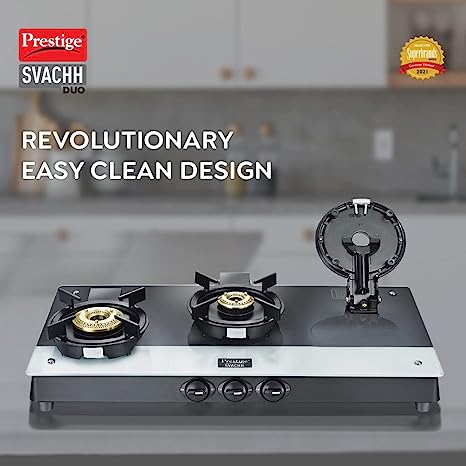 Prestige Svachh Duo Glass Top Gas Stove 3B With Liftable Burners