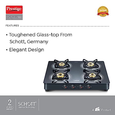 Prestige Royale Plus 4b Schott Glass Top Gas Stove