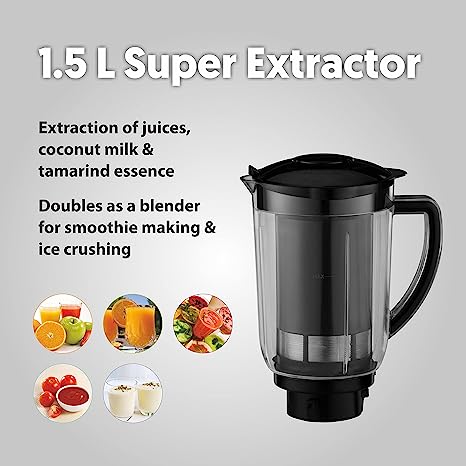 Preethi Crown Plus MG-258 Mixer Grinder, 600 Watt, White & Purple, 4 Jars - Super Extractor Juicer Jar