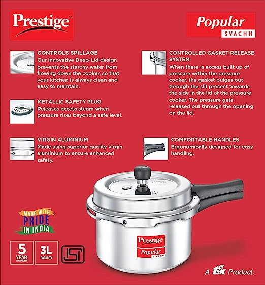 Prestige Popular Svachh Aluminium Pressure Cooker 3 Ltr