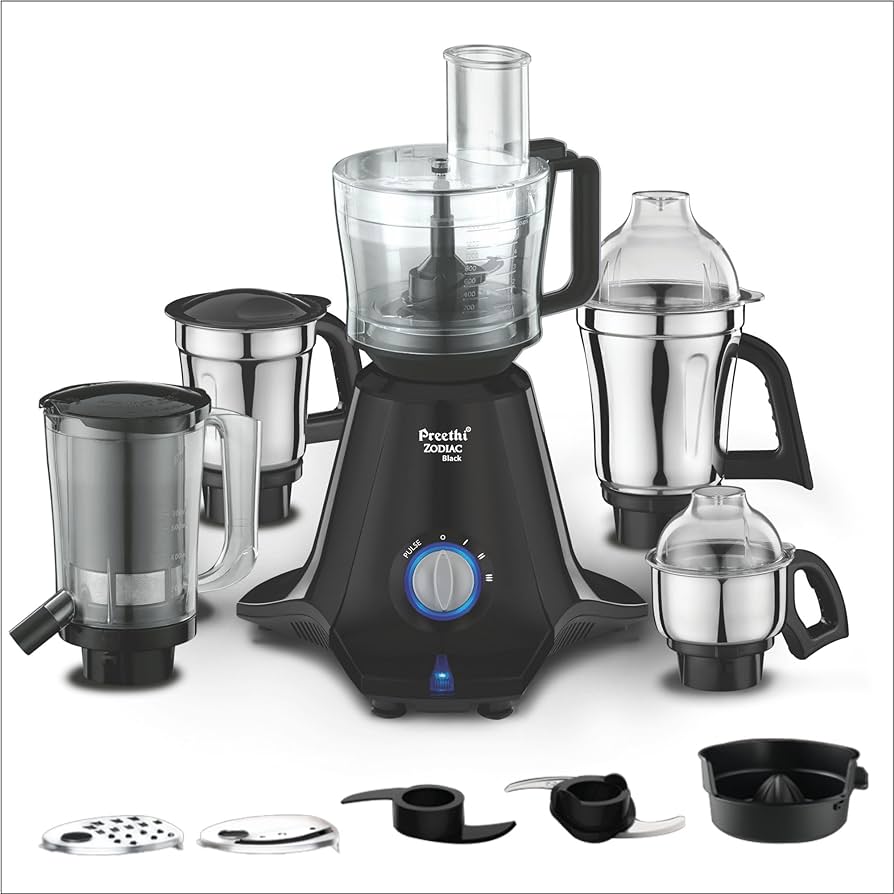 Preethi Zodiac Mixer Grinder, 750 Watt, Black, 5 Jars offers powerful blending and food processing features for effortless cooking.