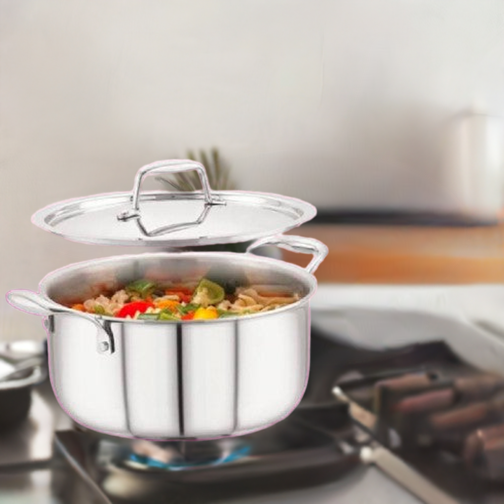 PLS Stainless Steel Triply Casserole/Biriyani Pot With Lid 20cm/Capacity 3L