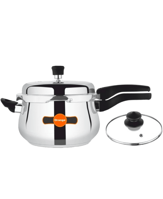 Orange Triply Handi Cooker 5.5L With Glass Lid