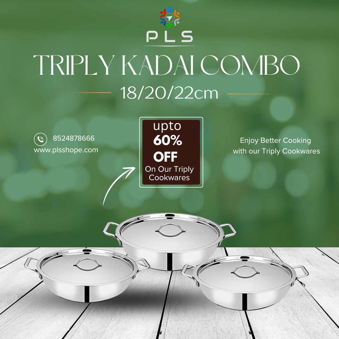 PLS Triply Kadai With Lid Combi Pack (18/20/22cm)