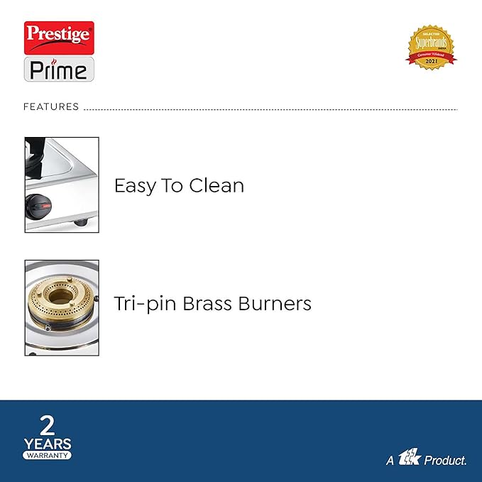 Prestige Prime 2 Burner Stainless Steel Gas Stove