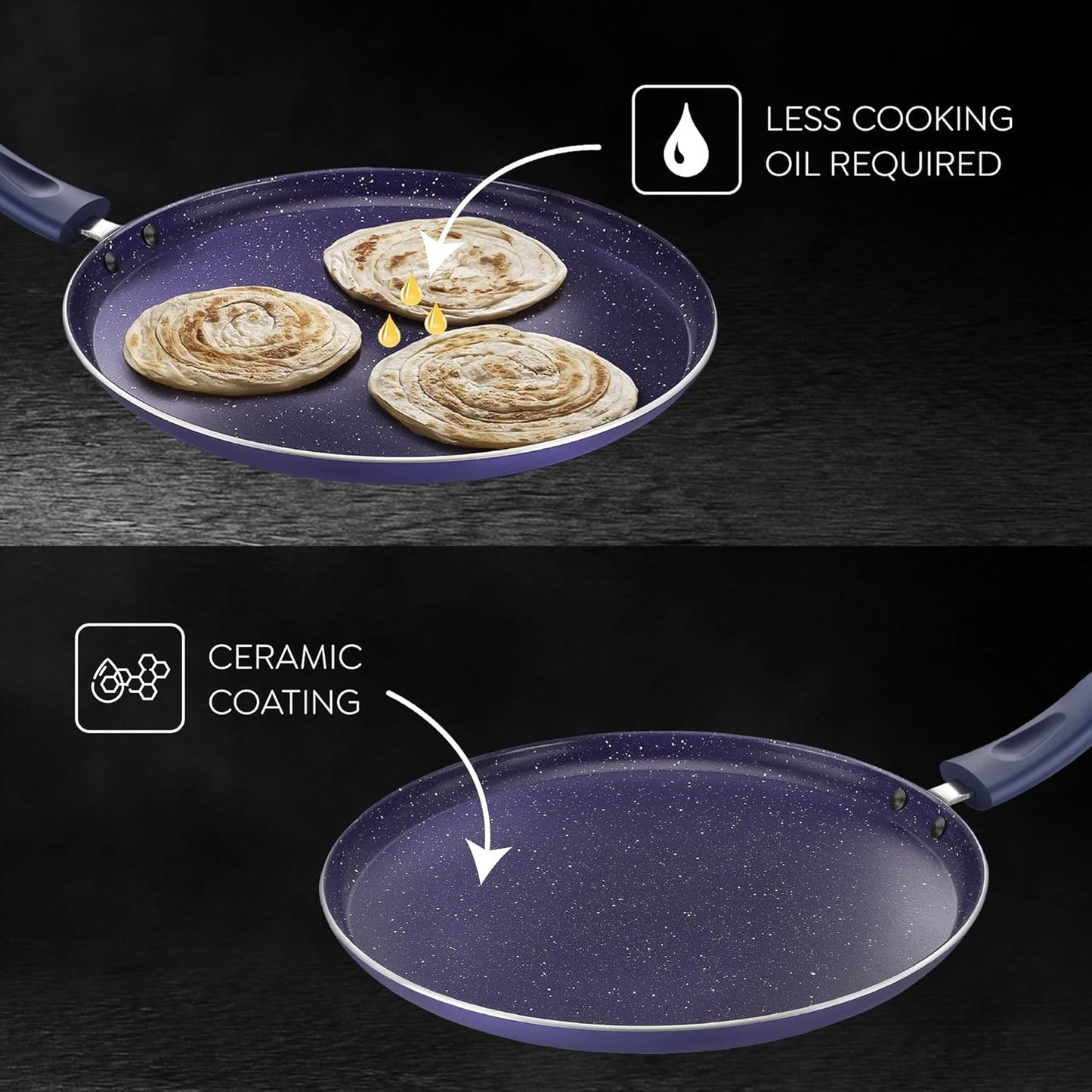 Prestige Ceraglide Ceramic Coated 25cm Non-Stick Omni tawa | Consumes Less Oil | Preferred for High Heating & Even Heating | Stain-Resistant | Gas & Induction Compatible