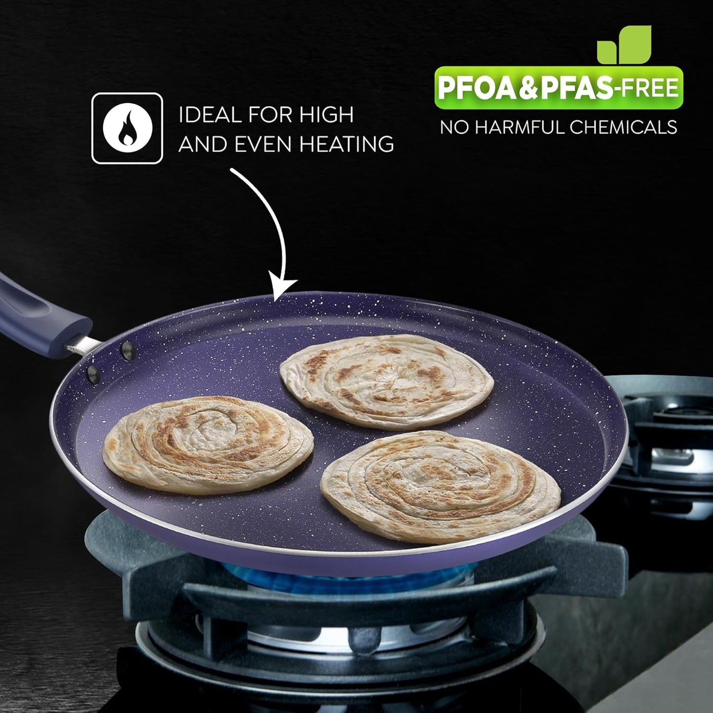 Prestige Ceraglide Ceramic Coated 25cm Non-Stick Omni tawa | Consumes Less Oil | Preferred for High Heating & Even Heating | Stain-Resistant | Gas & Induction Compatible