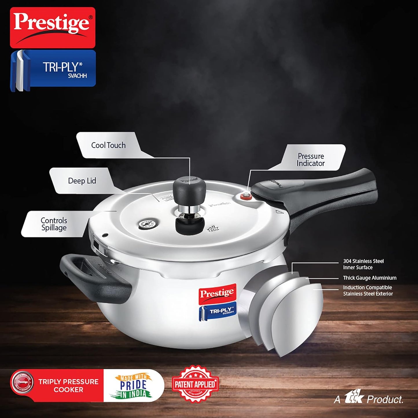 Prestige Svachh Triply Handi Outer Lid Cooker 5L