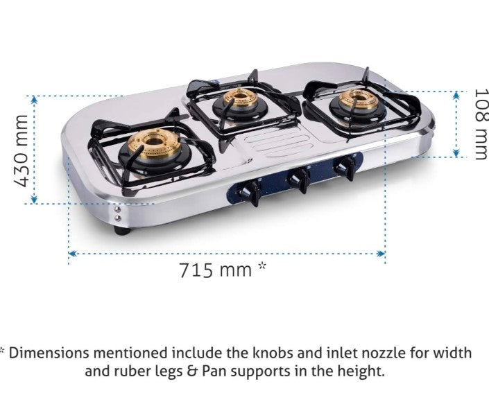 Glen Stainless Steel 3 Burner Gas Stove