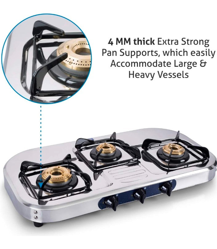 Glen Stainless Steel 3 Burner Gas Stove