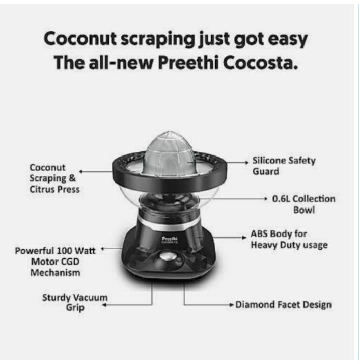 Preethi Cocosta- Coconut Scraper Cum Citrus Juicer