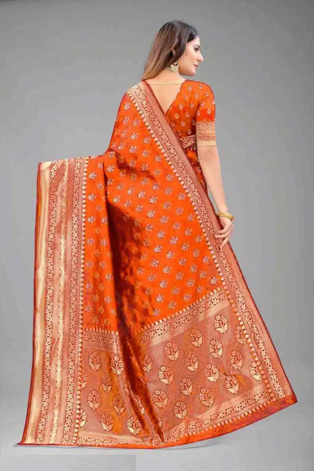 Banarasi Silk Saree for Women (Orange, 6.4 m)