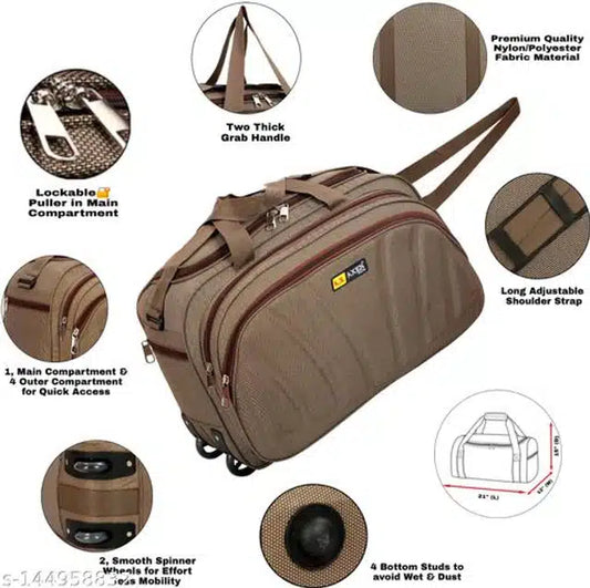 Polyester Trolley Duffel Bag for Men & Women (Brown)