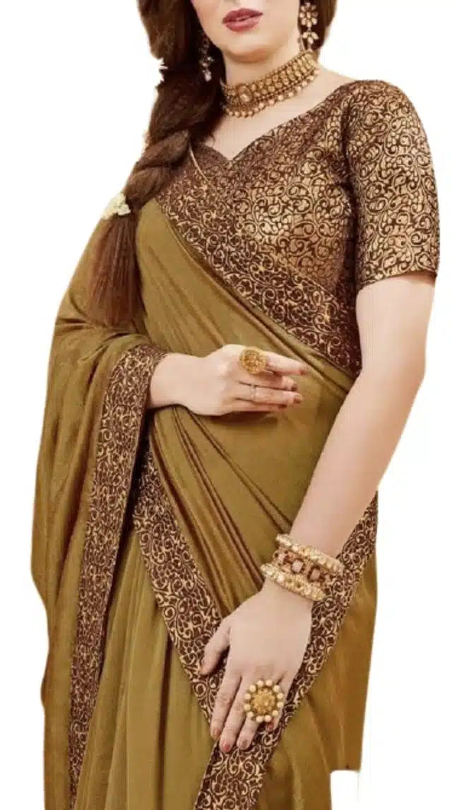 Vichitra Silk Saree for Women (Mustard, 6.3 m)