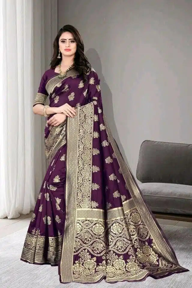 Banarasi Silk Saree for Women (Purple, 6.4 m)