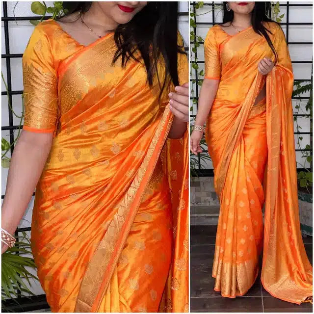 Banarasi Silk Saree for Women (Orange, 6.4 m)