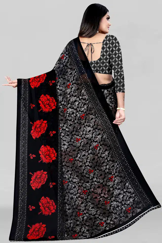 Printed Saree for Women (Black, 5.95 m)