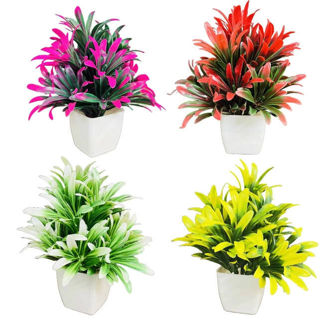 Artificial Plants with Pots (Multicolor, 15 cm) (Pack of 4)