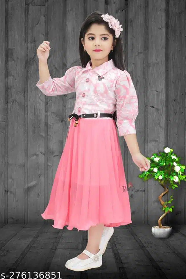 Cotton Blend Frock for Girls (Pink, 1-2 Years)