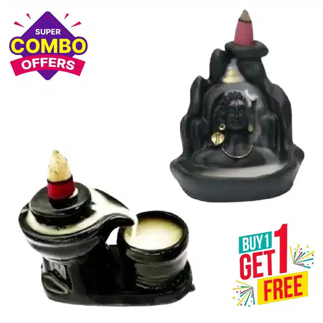 Smoke Fountain Incense Holder with 21 Free Cones (Black, Pack of 2)