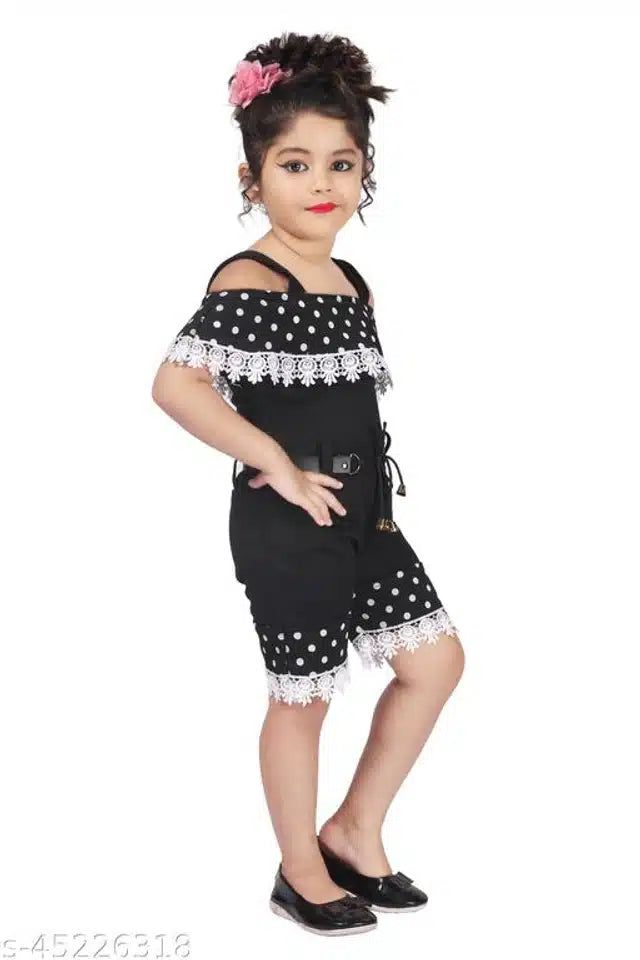 Cotton Jumpsuit for Girls (Black, 6-7 Years)