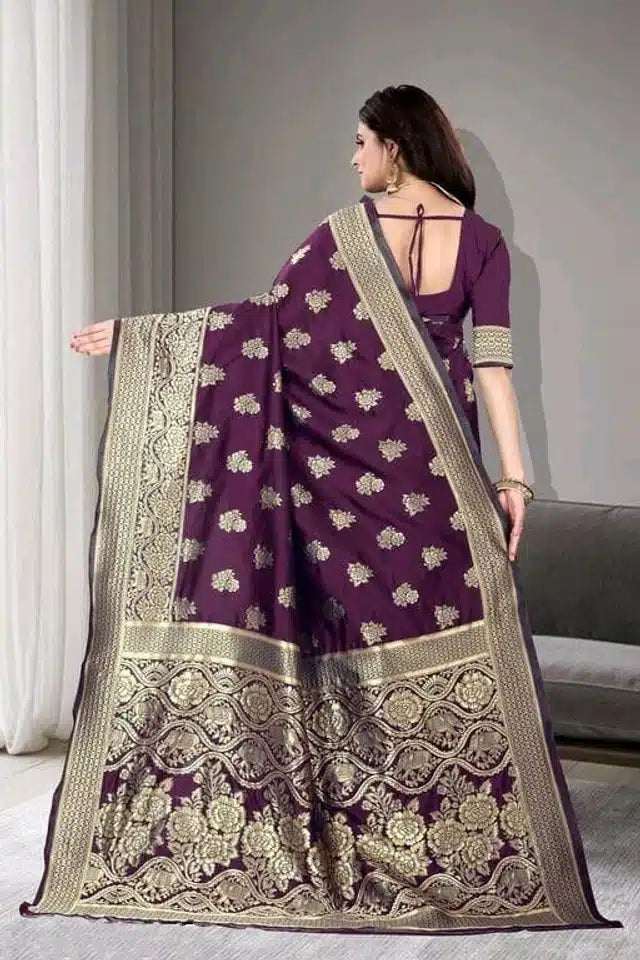 Banarasi Silk Saree for Women (Purple, 6.4 m)