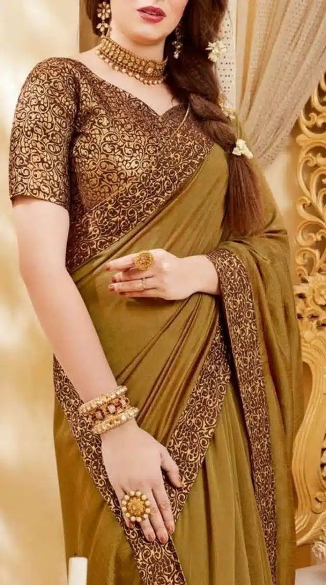 Vichitra Silk Saree for Women (Mustard, 6.3 m)