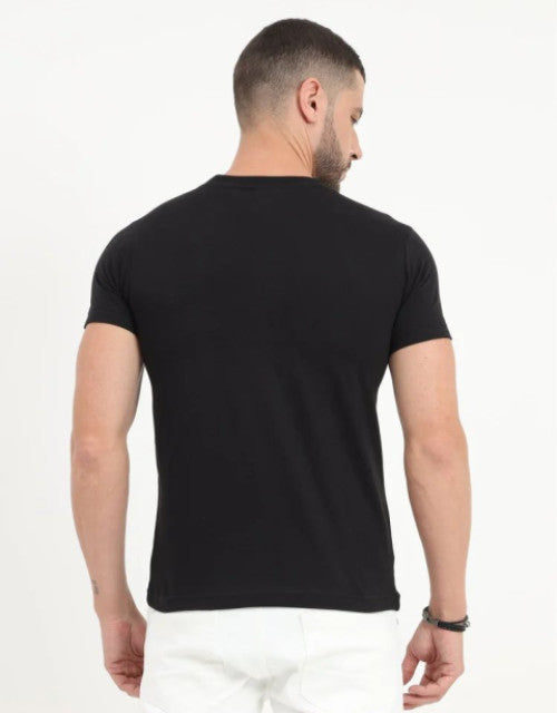 Dashy Club Hand Printed Black 100% Cotton Round Neck Tshirt