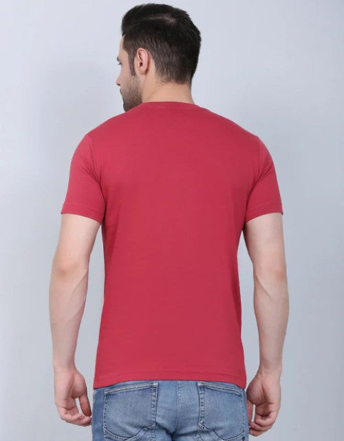 Dashy Club Hand Printed Red 100% Cotton Round Neck Tshirt