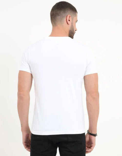 Men Printed Round Neck Organic Cotton White T-Shirt