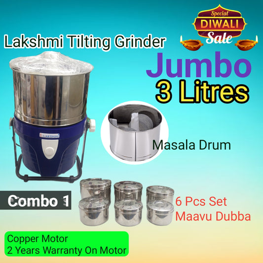 Lakshmi Tilting Wet Grinder Jumbo 3 Litre, ABS Body Diwali Combo