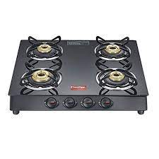 Prestige Marvel Glass Top 4 Burner Gas Stove, Manual Ignition, Black