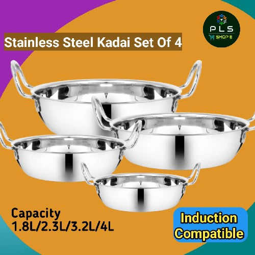 PLS Stainless Steel Kadai Set Of 4