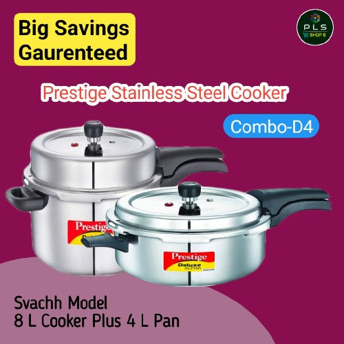 Prestige Stainless Steel Spilage Control Pressure Cookers Combo D4